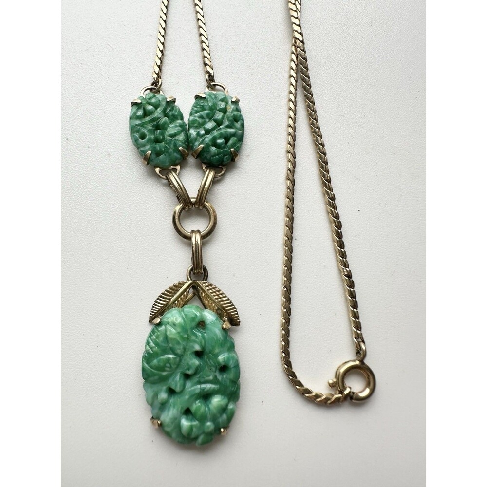 Vintage Van Dell 12k Gold Filled Faux Jade Necklace 16”